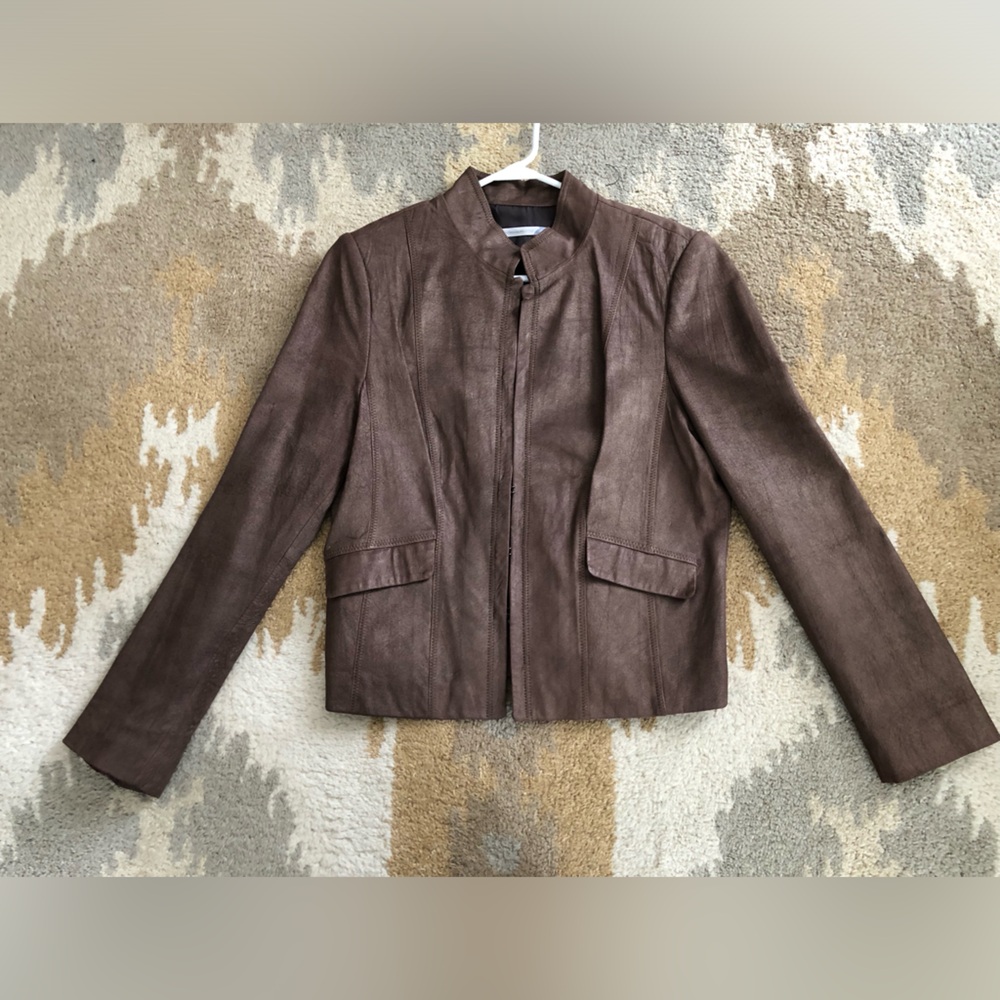 Classiques Entier Genuine Leather Jacket Brown Shimmer Sz Large EUC!